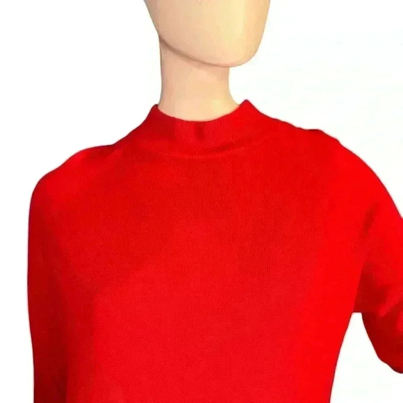 Draper’s & Damons Red Mock Neck Sweater, Back Acrylic Quarter Zipper Size PM. - Picture 2 of 11